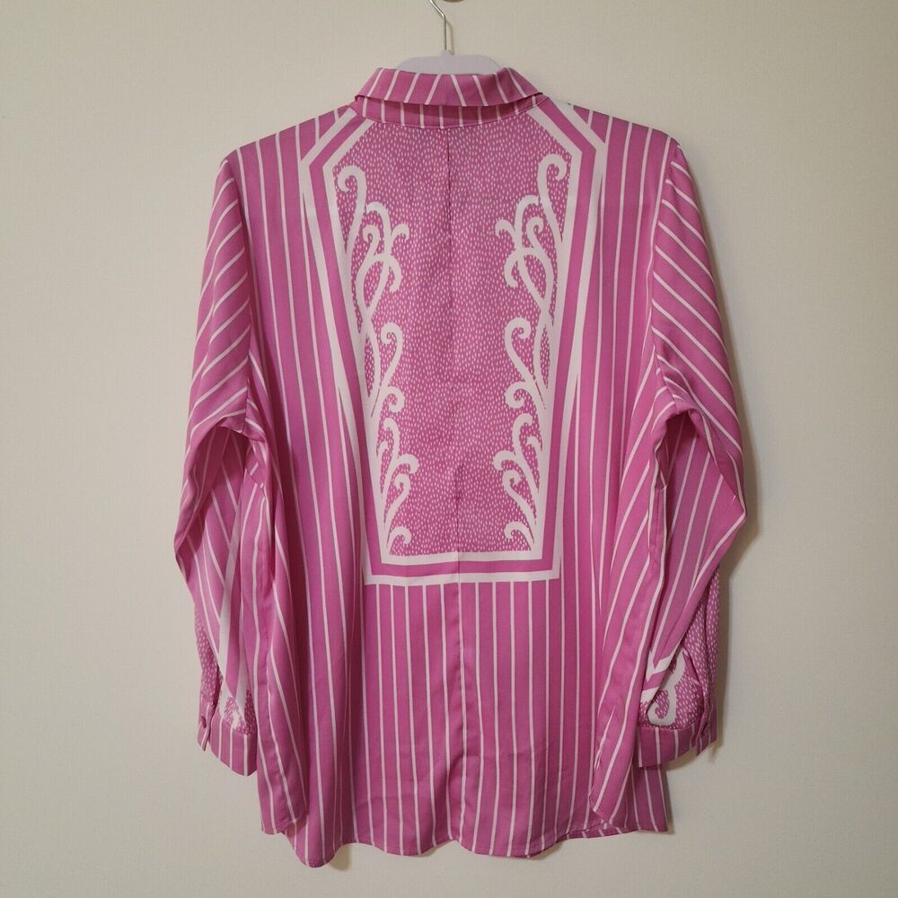 Bob Mackie Wearable Art Womens Button-Up Shirt Size 1X Pink White Lightweight - Picture 2 of 8